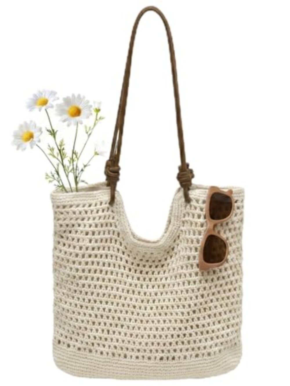 Crochet Beach Bag Nylon Mesh Tote Large Zipper Shoulder Hobo Purse